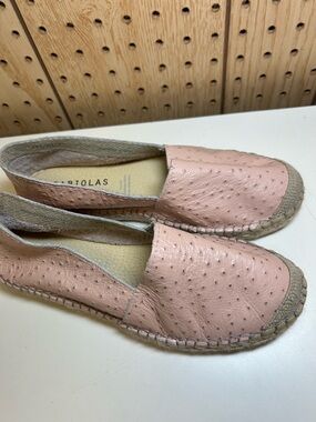 Fabiolas Ostrich  Pink Leather Espadrille Slip-Ons